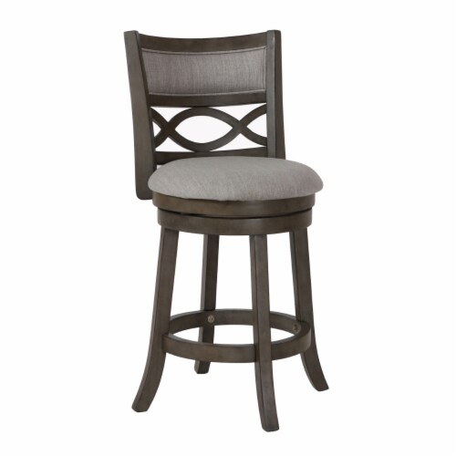 Benjara 38.25 Modern Solid Wood Lattice Back Swivel Counter Stool in Gray Perspective: front
