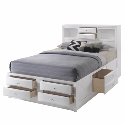 Benjara 57 8-drawer Transitional Solid Wood Full Storage Bed in White ...