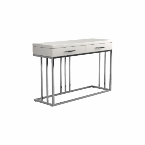 2 Drawer Glossy Rectangular Sofa Table With Metal Base, White And