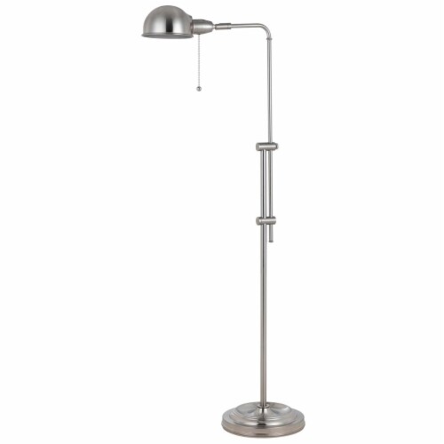 Adjustable Height Metal Pharmacy Lamp with Pull Chain Switch, Silver- Saltoro Sherpi Perspective: front