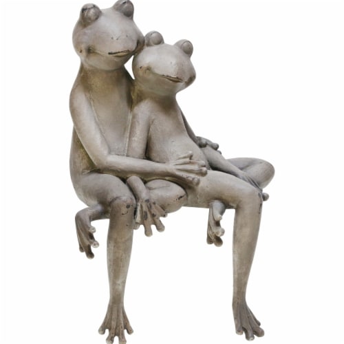 Benjara BM221085 Polyresin Sitting Frog Couple Figurine with Textured Details, Gray Perspective: front
