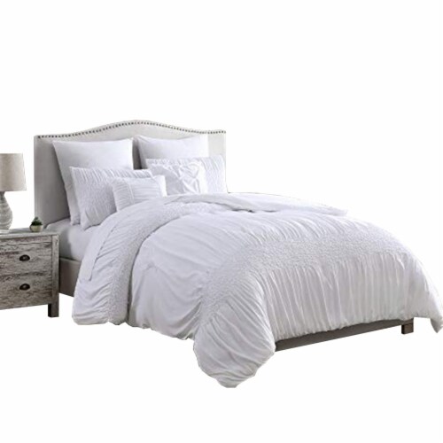 Hamburg 7 Piece Queen Size Comforter Set with Textured Details The Urban Port, White Perspective: front