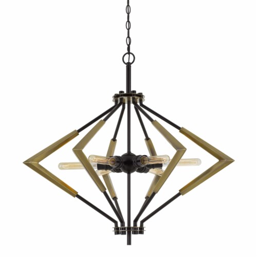 32 Inch Geometric Metal Frame Chandelier, Chain, Bulbs, Black and Gold- Saltoro Sherpi, 32x32x30 ...