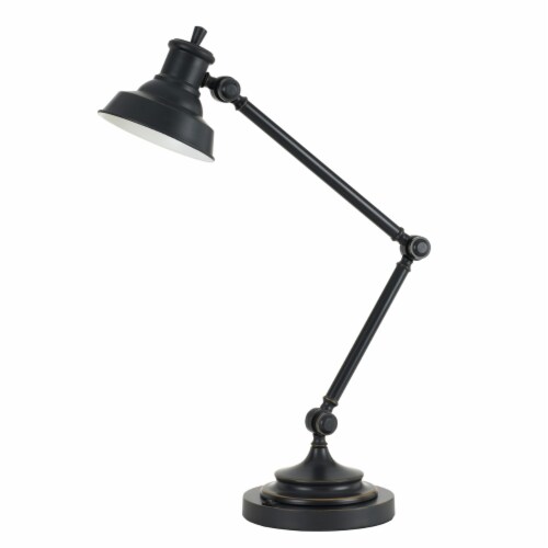 34 Inch 7 Watt LED Desk Lamp, Adjustable Metal Arm, 600 Lumen Output, Black- Saltoro Sherpi Perspective: front