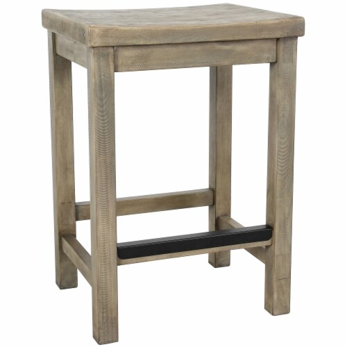 Wooden Counter Height Stool with Grain Details, Natural Gray Perspective: front