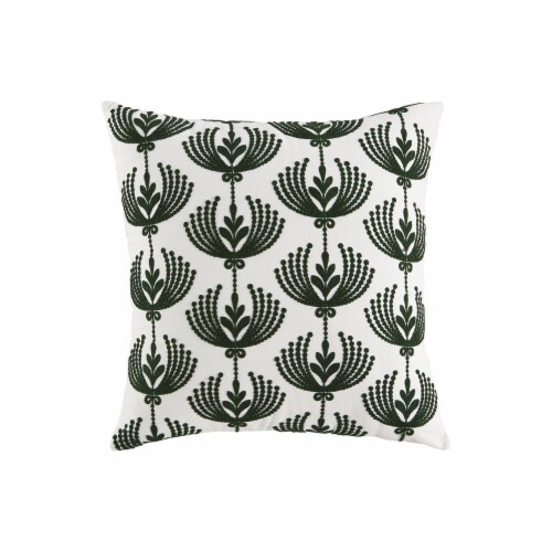 Accent Pillow with Embroidered Floral Design, Set of 4, White and Green ...