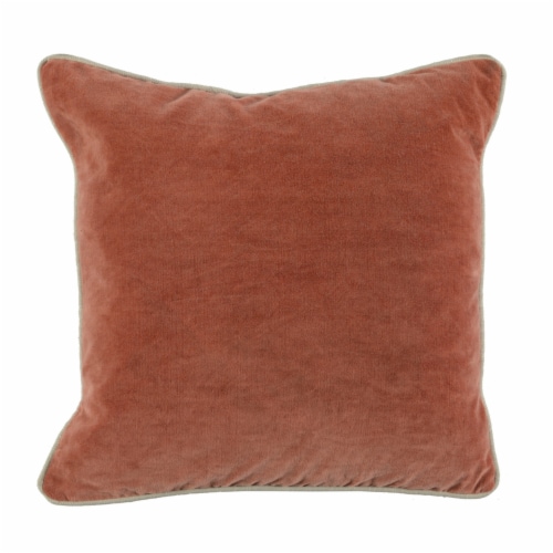 Square Fabric Throw Pillow with Solid Color and Piped Edges, Pink Perspective: front