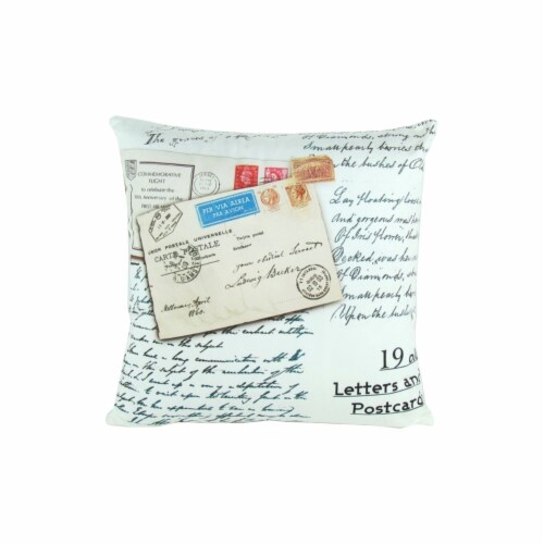 Fabric Decorative Pillow With Postcard Prints, White Perspective: front