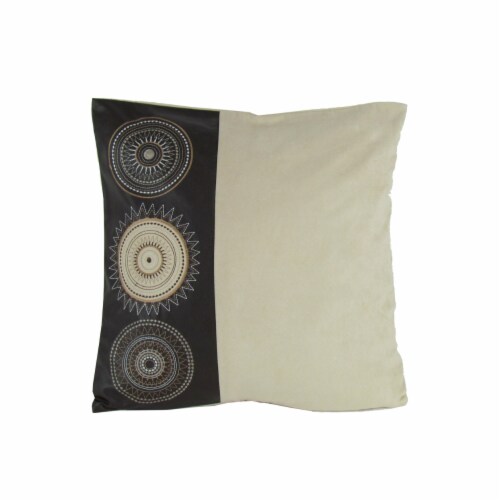 Leatherette and Fabric Accent Pillow, Cream and Brown Perspective: front