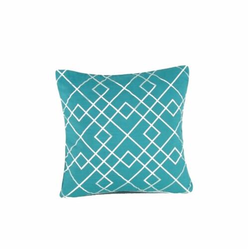 Geometric Pattern Fabric Accent Pillow, Blue and White Perspective: front