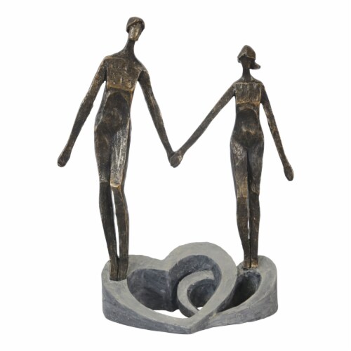 13 Inch Polyresin Couple Holding Hand Figurine, Bronze Saltoro Sherpi