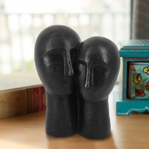 11 Inch Polyresin Couple Head Sculpture, Black Saltoro Sherpi, 1 unit