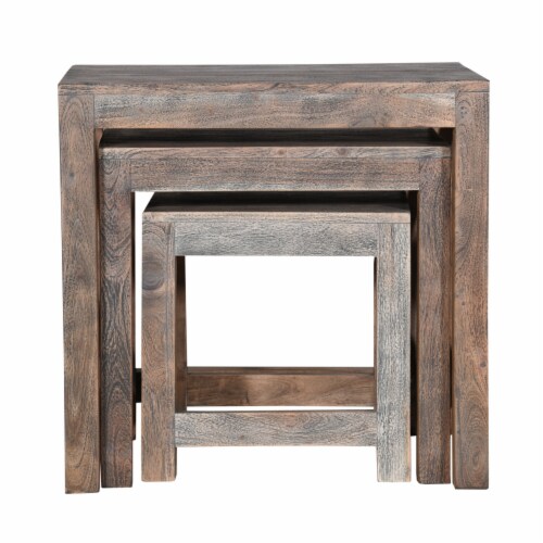 3 Piece Handcrafted Farmhouse Mango Wood Nesting Tables Crossed Panels Rustic Brown 16x25x24 Gerbes Super Markets