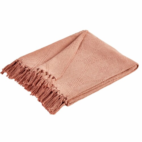 Lyon Fabric Throw with Textured Waffle Weave Design The Urban Port, Set of 2, Beige- Saltoro Perspective: front