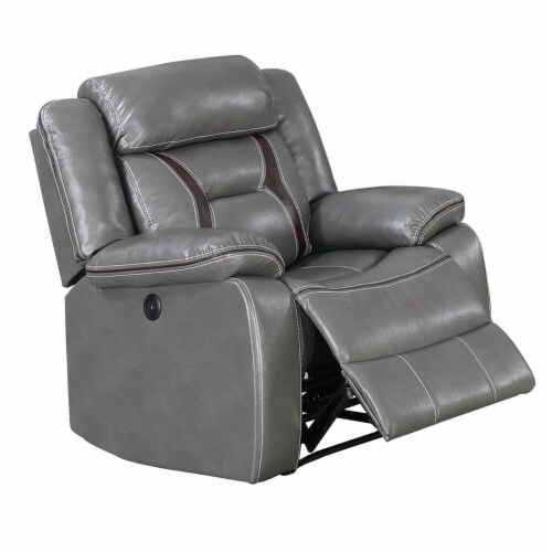 Leatherette Power Glider Recliner With Usb Dock, Gray Saltoro Sherpi