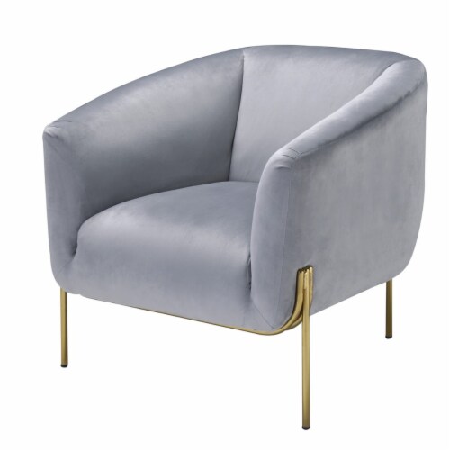 Velvet Upholstered Accent Chair With Spindle Legs, Gray Saltoro