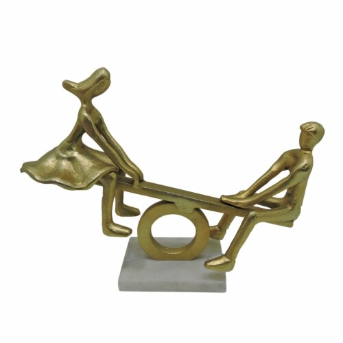 17 Inches Metal Couple On Seesaw Sculpture, Gold Saltoro Sherpi