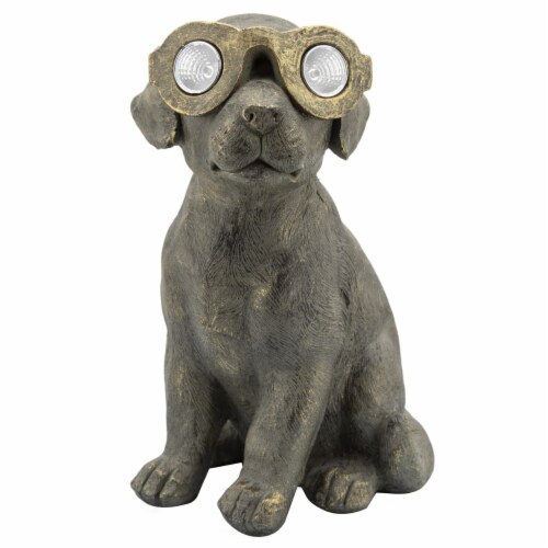 15 Inches Resin Sitting Dog Accent Decor with Solar, Antique Gold Perspective: front