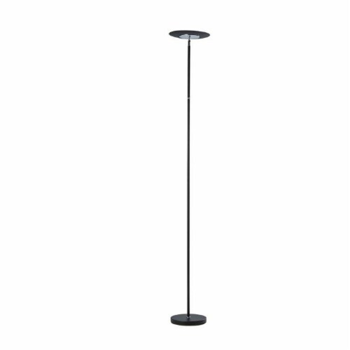 Floor Lamp with Adjustable Torchiere Head and Sleek Metal Body, Black- Saltoro Sherpi Perspective: front