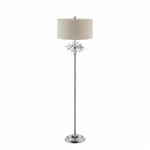 Floor Lamp with Starburst Crystal Accent, Gray and Silver- Saltoro Sherpi Perspective: front