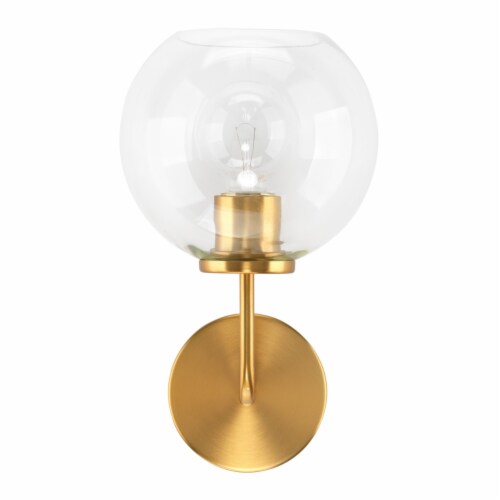 Wall Sconce with Metal Frame and Glass Shade, Brass- Saltoro Sherpi Perspective: front