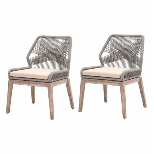 Dining Chair with Woven Rope Back, Set of 2, Gray and Brown, 1