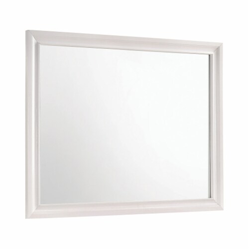 Rectangular Wooden Mirror with Molded Trim Details, White Perspective: front