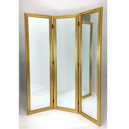 Full Size Dressing Screen With 3 Panel Resin Frame And Mirrors, Gold