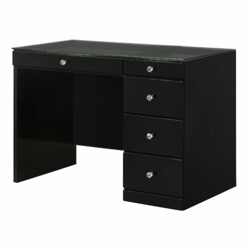 Vanity Table with 6 Drawers and Crystal Like Knob Pulls, Black, 1 Kroger