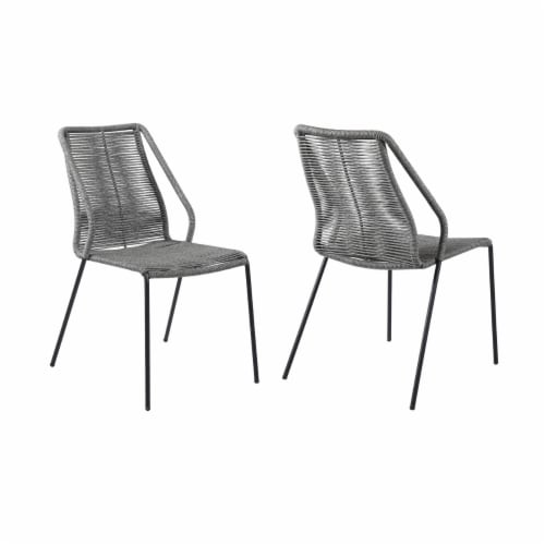 Indoor Outdoor Dining Chair with Fishbone Woven Seating, Set of 2, Gray Perspective: front