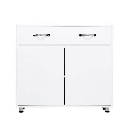 Server with 2 Door Storage and 1 Drawer, White- Saltoro Sherpi Perspective: front