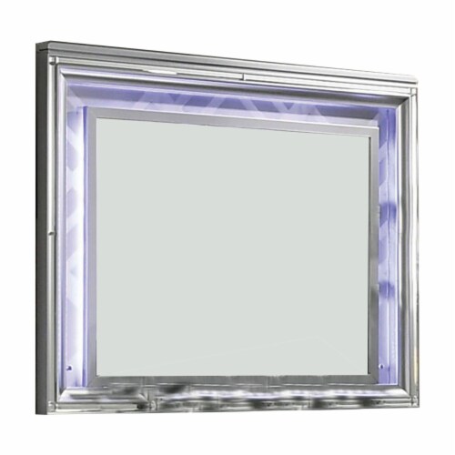 Wall Mirror with LED light and Wooden Frame, Silver Perspective: front