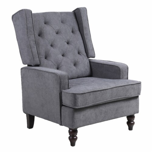 Rocking Chair with Button Tufted Wingback and Track Arms, Gray- Saltoro Sherpi Perspective: front