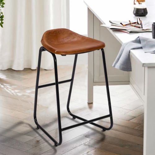 26 Inch Counter Height Bar Stool Genuine Leather Bucket Seat