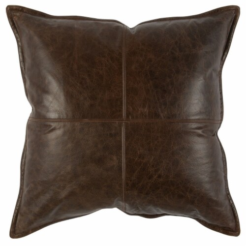 Square Leatherette Throw Pillow with Stitched Details, Dark Brown Perspective: front