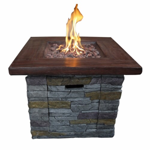Gas Fire Pit with Lava Rocks and Control Panel, Brown- Saltoro Sherpi Perspective: front