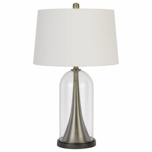 45 Inch Metal Table Lamp, Dimmer, Clear Glass Dome Base, Silver Perspective: front