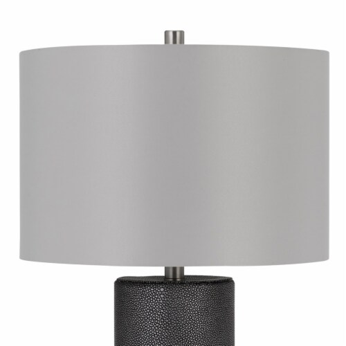 27 Inch Ceramic Table Lamp, Faux Leather Wrapped, Dimmer, Gray Perspective: front