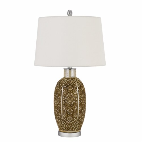 29 Inch Ceramic Table Lamp with Dimmer, Floral Base, Olive Perspective: front