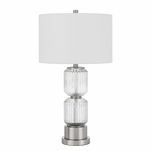 28 Inch Fluted Glass Base Table Lamp, Dimmer, Clear Perspective: front