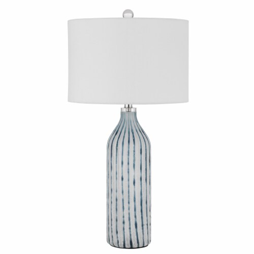 30 Inch Glass Table Lamp, Striped Bottle Base, Dimmer, Blue Perspective: front