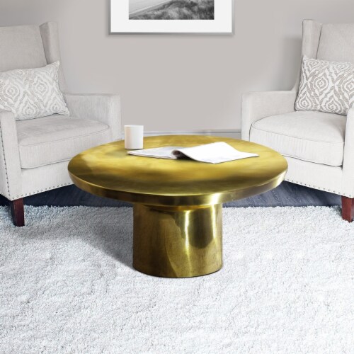 Zoe 30 Inch Modern Classic Round Metal Coffee Table With Pedestal Base Glossy Gold Brass S 30.5x30.5x16.5 King Soopers