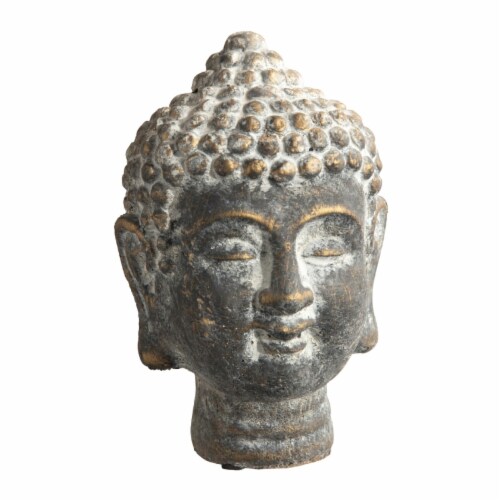 Gem 8 Inch Cement Buddha Ushnisha Head Figurine, Washed Gold Gem 8 Inch Cement Buddha Ushnisha Head Figurine, Washed Gold