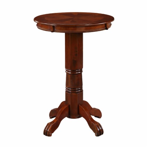 Ava 42 Inch Wood Pub Bar Table, Sunburst Design, Carved Pedestal, Dark Brown, 1 unit Ralphs