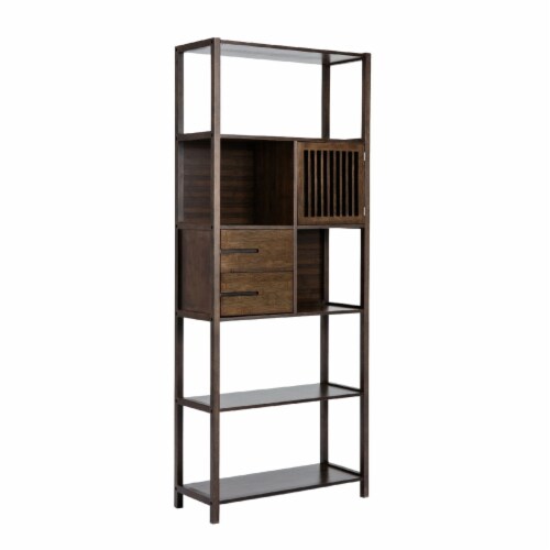 Axa 68 Inch Bamboo Shelf Bookcase with Cabinet, Right Facing, Dark Brown Perspective: front