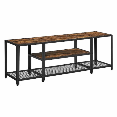 Sam 58 Inch Wood TV Stand Entertainment Center,3 Tier Shelves, Rustic Brown Perspective: front