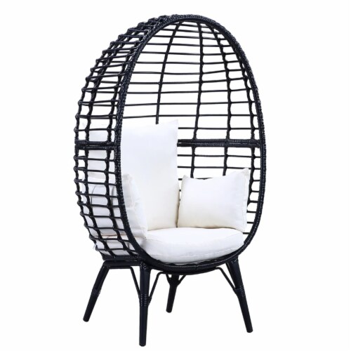 Loe 32 Inch Patio Lounge Chair Oval Shape Resin Rattan Wicker