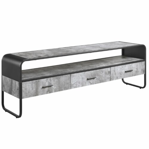Ish 60 Inch Entertainment Center TV Stand, 3 Drawers, Wood, Gray, Black Perspective: front