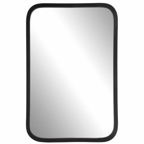 30 Inch Wood Rectangular Wall Mirror, Rounded Corners, Black Perspective: front