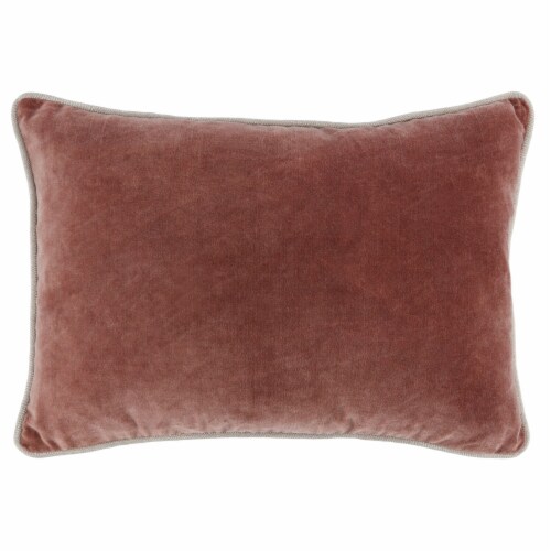 Hillary 20 Inch Velvet Welt Decorative Lumbar Throw Pillow, Auburn Red Perspective: front